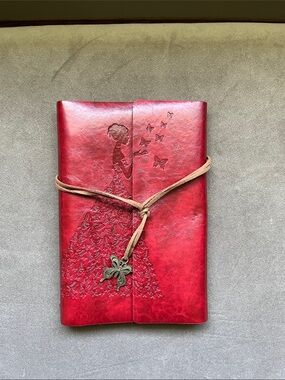Embossed Red Butterfly Girl Faux Leather Journal